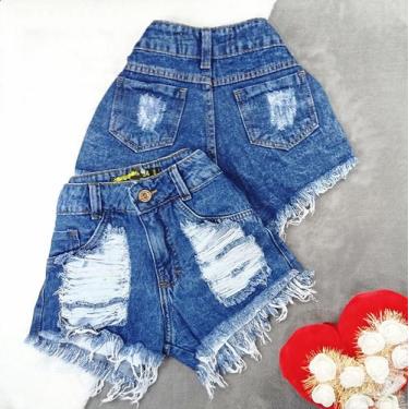Imagem de Short Jeans Hot Pants Feminino Bermuda Cintura Alta Destroyed Desfiado