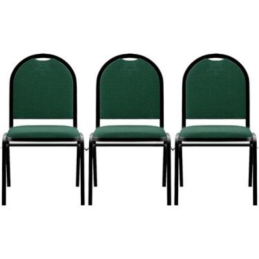 Imagem de Kit 3 Cadeiras Hoteleiras Auditório Empilhável Linho Z33 Verde - Mpoze