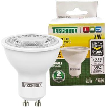 Imagem de Kit 5 Lampada Led Dicroica MR16 TDL50 GU10 7W Luz Quente 2700K - TASCH