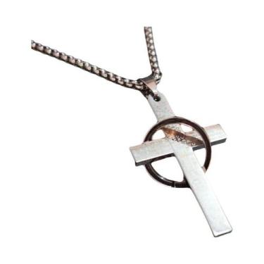 Imagem de Colar Masculino E Juvenil De Aço Inoxidável Com Pingente De Cruz E Cír