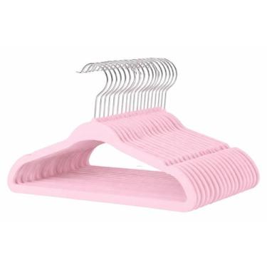 Imagem de Kit 30 Cabides Infantis Baby de Veludo Antideslizante Azul, Rosa, Bege