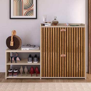 Imagem de Sapateira Vertical Milano 2 Gavetas Basculantes Prateleira Porta Calçados Banquinho Hall Entrada Canto Quarto Retrô