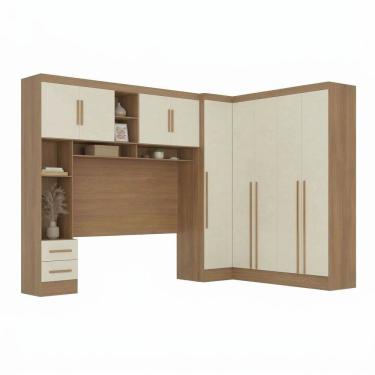 Imagem de Guarda-roupa Modulado 4 Peças 9 Portas com Cabeceira até 158cm Cinamomo/Off White
