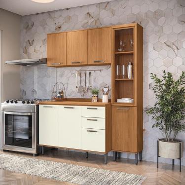 Imagem de Cozinha Compacta 3 Peças com Cristaleira Linna Canela/Off White