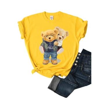 Imagem de Camiseta Feminina De Verão Com Estampa De Urso, Respirável, Casual, Vi