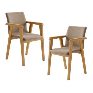 Imagem de Kit 2 Cadeiras com Braço para Sala de Jantar Pés Madeira Maciça Flora Cinamomo/Bege