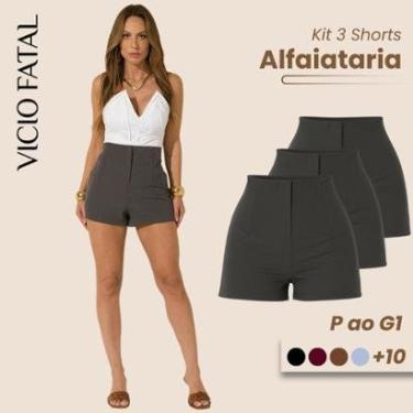Imagem de Kit com 03 Shorts de Alfaiataria Feminino Cintura Alta Short Social Plissado Elegante S...