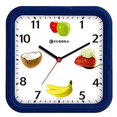 Imagem de Relógio de Parede Eurora Quadrado Frutas 6555 (23 Cm), Azul