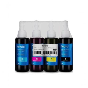 Imagem de Refil de Tinta Epson 100ML Kit 4 para Impressoras Tanque Alto Rendimento Preto Multilaser