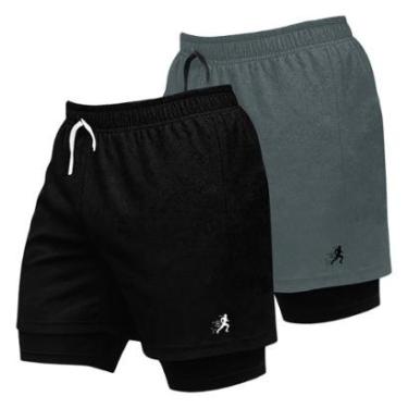 Imagem de Kit 2 Shorts Esportivos Masculinos 2 em 1 para Academia e Corrida com Bolso-Masculino
