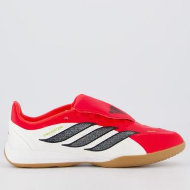 Imagem de Chuteira Adidas Predator League Juvenil Futsal Branca e Vermelha, 36