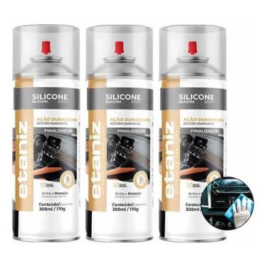 Imagem de Kit 3 Etaniz Silicone Spray Carro Novo 300ml Renova Protege - Chesiqui