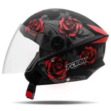 Imagem de Capacete Aberto Feminino Masculino New Liberty 3 Flowers Vermelho e Pr