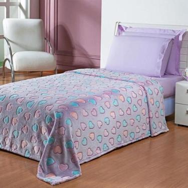 Imagem de Manta Infantil Solteiro Flannel Shine Corações Cobertor Soft - Andreza