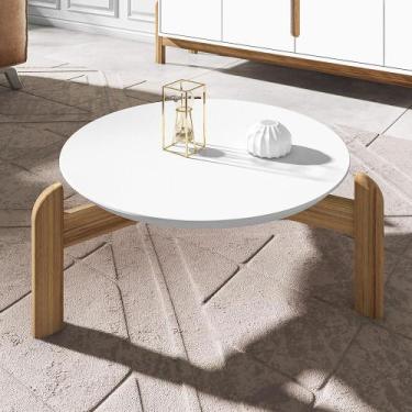 Imagem de Mesa De Centro Lizz Redonda Com Pés Em Madeira Maciça - Casa D, Branco
