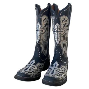 Imagem de Bota Texana Feminina Goyazes Preta Asa Prata, Preto, 38