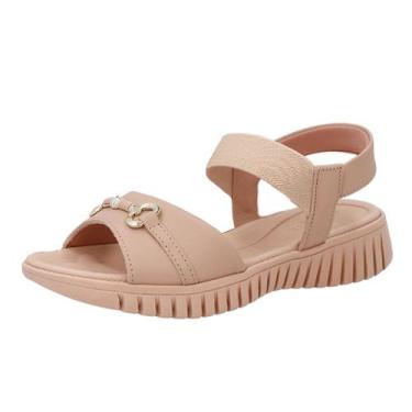 Imagem de Sandalia Feminina Anabela Baixa Confortavel Leve Usaflex, Blush, 36