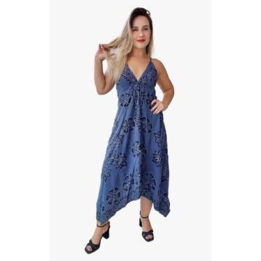 Imagem de Vestido Longo Indiano Alça Lenço Ponta Estonado c/ Bordado Batik C172 