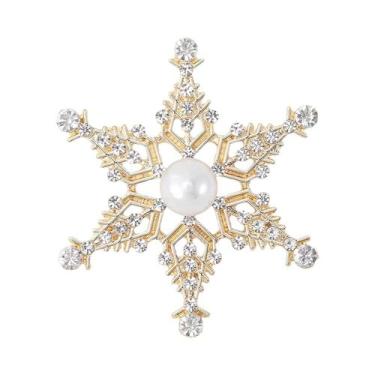 Imagem de Broche De Natal Unissex Feminino Com Strass Floco De Neve E Flor De Vi