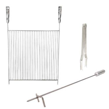 Imagem de Kit Grelha Aramada 60x55cm Espalhador Pegador Churrasco - INOX LAURIND