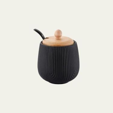 Imagem de Açucareiro com Colher Oásis Preto em Cerâmica 360ml - Hauskraft