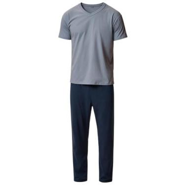 Imagem de Pijama Longo Malwee 1000134277 Masculino Gola V Meia Malha Algodão T. 