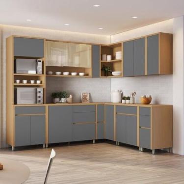 Imagem de Cozinha 11 Peças Condessa com Vidro Canto Torre Quente 100% MDF. Cinza