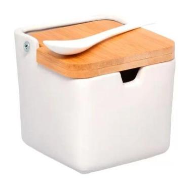 Imagem de Açucareiro em porcelana, com tampa de bambu e colher AG5241 - ds