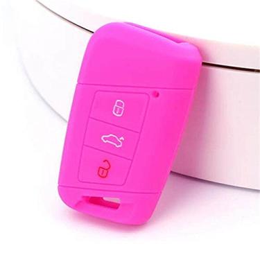 Imagem de YJADHU Capa para chave de carro masculino feminino capa de silicone para chave de couro, adequado para VW Tiguan MK2 Passat B8 B7 CC Skoda Superb A7, rosa