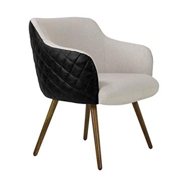 Imagem de Poltrona Decorativa Kitana Pés Palito PU Sintético/Linho Preto/Areia - Gran Belo