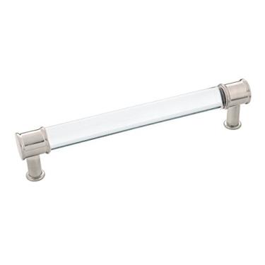 Imagem de Hickory Hardware Puxadores de armário de cozinha, puxador de gaveta para portas e gavetas de cômoda, ferragens para banheiro, orifício central de 15,5 cm, crysacrylic com níquel acetinado, coleção Midway