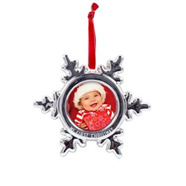 Imagem de Tiny Idea Baby's My First Christmas Snowflake Photo Ornamento de foto, primeiro Natal do bebê, lembrança de Natal infantil, enfeite de foto de feriado, presente para pais novos e esperados, prata