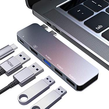 Imagem de RayCue Adaptador USB C para MacBook Pro/Air, MacBook Adapter HDMI, MacBook Air M1 USB Multiport USB C Hub com 4K HDMI, Thunderbolt 3/4, para MacBook Pro 33.0 cm-40.6 cm 2023-2016, MacBook Air