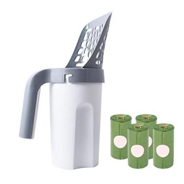 Imagem de areia portátil grancapacida, colher areia removível para gatos, suporte colher areia para gatos com sacos, caixa areia para gatos com sistema colher peneira (4 rolos sacos lixo incluídos