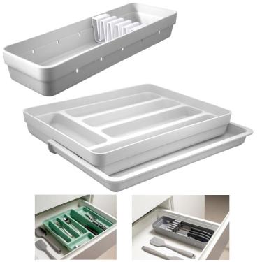 Imagem de Kit Organizador Gavetas Talheres C/ Extensor Porta Talher Facas Cozinha Logic - Ou