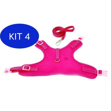 Imagem de Kit 4 Colete peitoral para cachorro aerado cor rosa tamanho