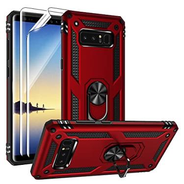 Imagem de Capa para Samsung Galaxy Note 8 com protetores de tela 3D PET, suporte de anel de metal de grau militar para Android com suporte de anel de metal de 4,5 m testado à prova de choque para Samsung Galaxy Note 8 Vermelho