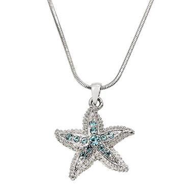 Imagem de Falari Colar com pingente de vida marinha strass cristal r dio altamente polido corrente de cobra de 43 cm, Cristal, Cristal