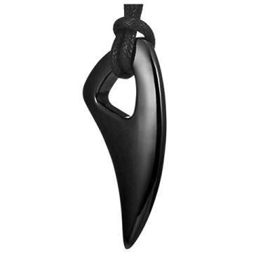 Imagem de Urban Jewelry Colar masculino preto 316l de aço inoxidável Alpha Spear Wolf com pingente de corrente, Couro, Sem Pedra Preciosa