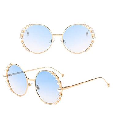 Imagem de Óculos de sol de luxo pérola moda feminina armação de metal redondo óculos de sol designer espelho pérola óculos de sol uv400,4, tamanho único