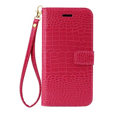 Imagem de YINGDAFENG Capa flip para iPhone 14/14 Pro/14 Plus/14 Pro Max, capa carteira de couro de crocodilo com porta-cartões e função de suporte alça de pulso capa interna de TPU magnético, vermelho, 14pro 6,1 polegadas