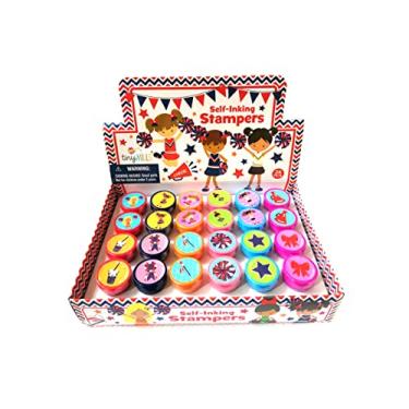 Imagem de TINYMILLS 24 carimbos sortidos para líderes de torcida para crianças selos de tinta (12 designs diferentes) brindes de festa de torcida, lembrancinhas de acampamento de torcida, enchimentos de saco de presente, presentes de carnaval, enchimento de pinhata, recompensas de sala de aula