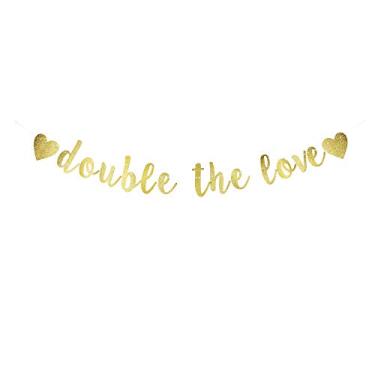 Imagem de Bandeira dupla The Love, decoração de papel dourado com gliter para festa de chá de bebê/festa de noivado Gwins