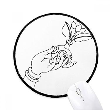 Imagem de DIYthinker Religion Customs vaso de flores de mão padrão mouse pad desktop escritório tapete redondo para computador