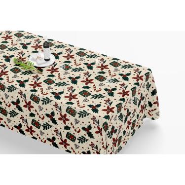 Imagem de Toalha De Mesa Retangular 12 Lugares Tecido Oxford TLZ22 - Natal Flores e Bengalas - 300x110cm