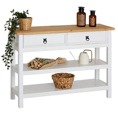 Imagem de IDIMEX Balcão Aparador Madeira 1 Gaveta 2 Prateleiras Rústico Branco Madeirado