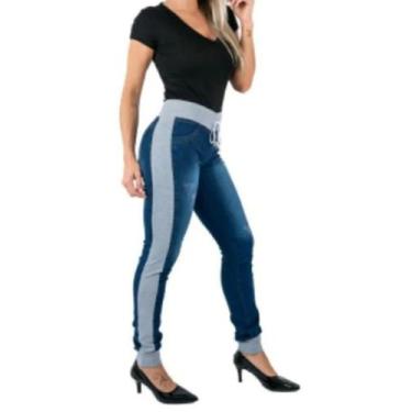 Imagem de Calça Jeans  Feminina Jogger Com Moletom Lateral Cintura Alta - Mil &