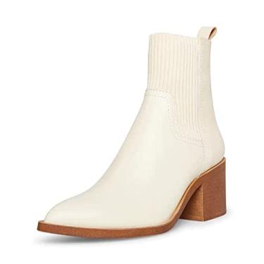 Imagem de Steve Madden Abriel Bone White Leather Pointed Toe Pull On Western Bootie Boot (Bone Leather, 11)