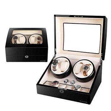 Imagem de Caixa do enrolador de relógio automático, com 4 posições do enrolador de relógio e 6 espaços de armazenamento de exibição, 0 magnetização, à prova de poeira, resistente ao desgaste e fácil de coletar, para relógios masculinos e femininos
