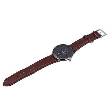 Imagem de Relógio de pulso masculino com pulseira de relógio de quartzo simples moderno e elegante de 22x4cm (ponteiro dourado e faixa marrom)- Relógio de quartzo